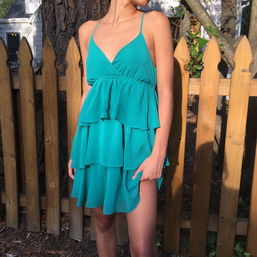 turquoise flowy mermaid dress